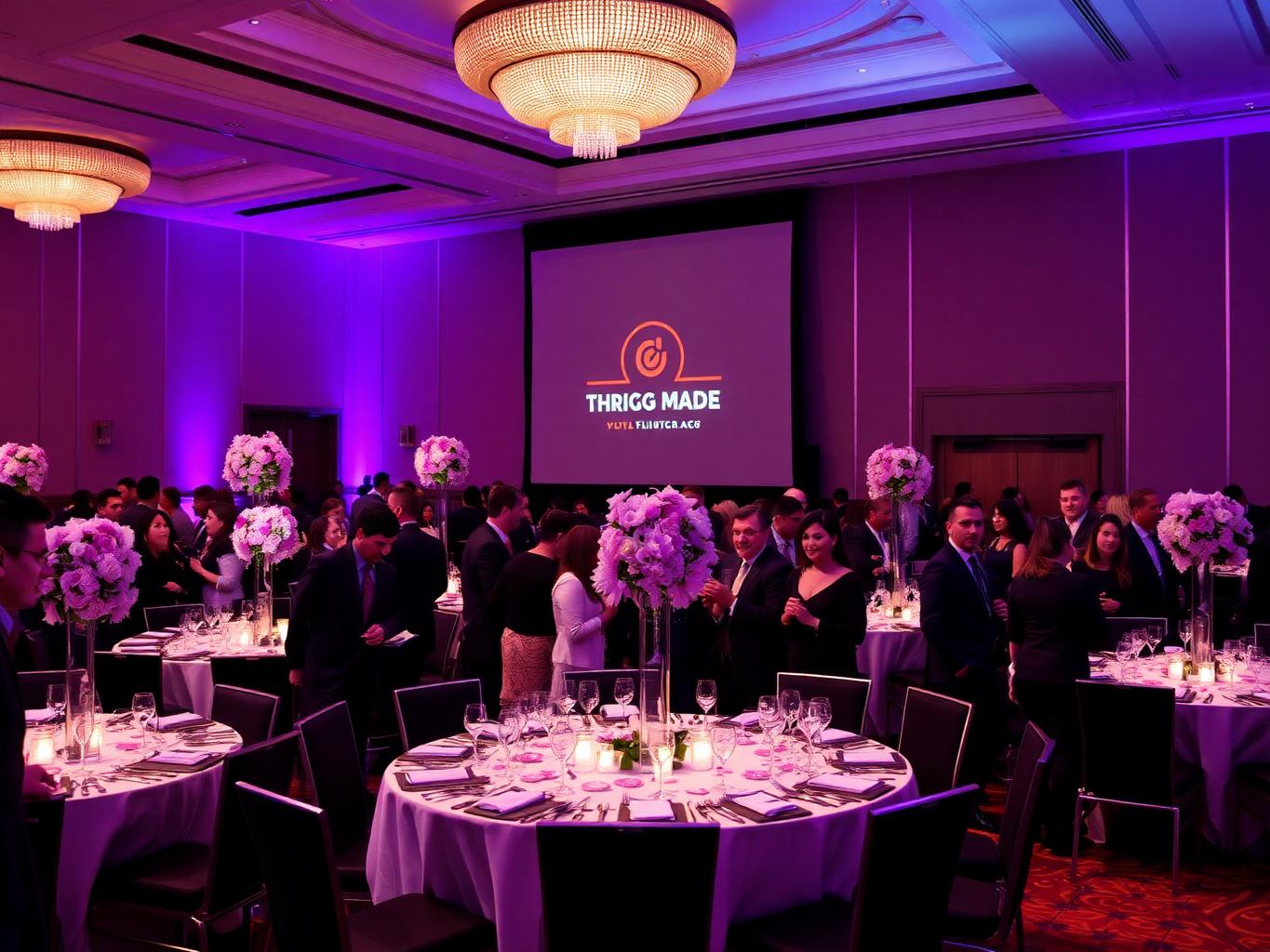 Corporate gala reception in a South Florida ballroom with diverse professionals