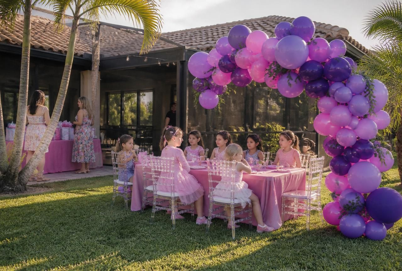 Custom Event Design setup in Pembroke Pines — screened-lanai backyard, Pembroke Pines