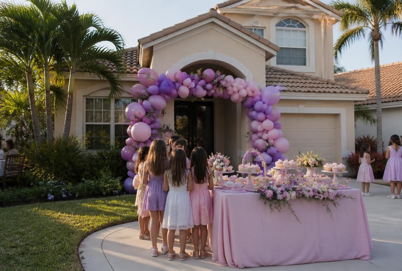 Balloon Backdrops setup in Port St. Lucie — Port St. Lucie front-yard entryway